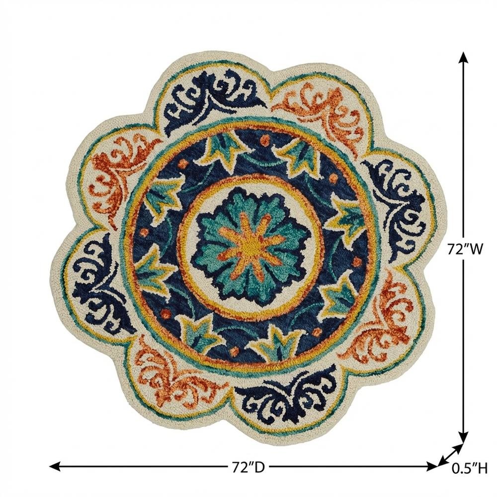 Blue Indoor Round Area Rug With Classic Style And Soft Texture