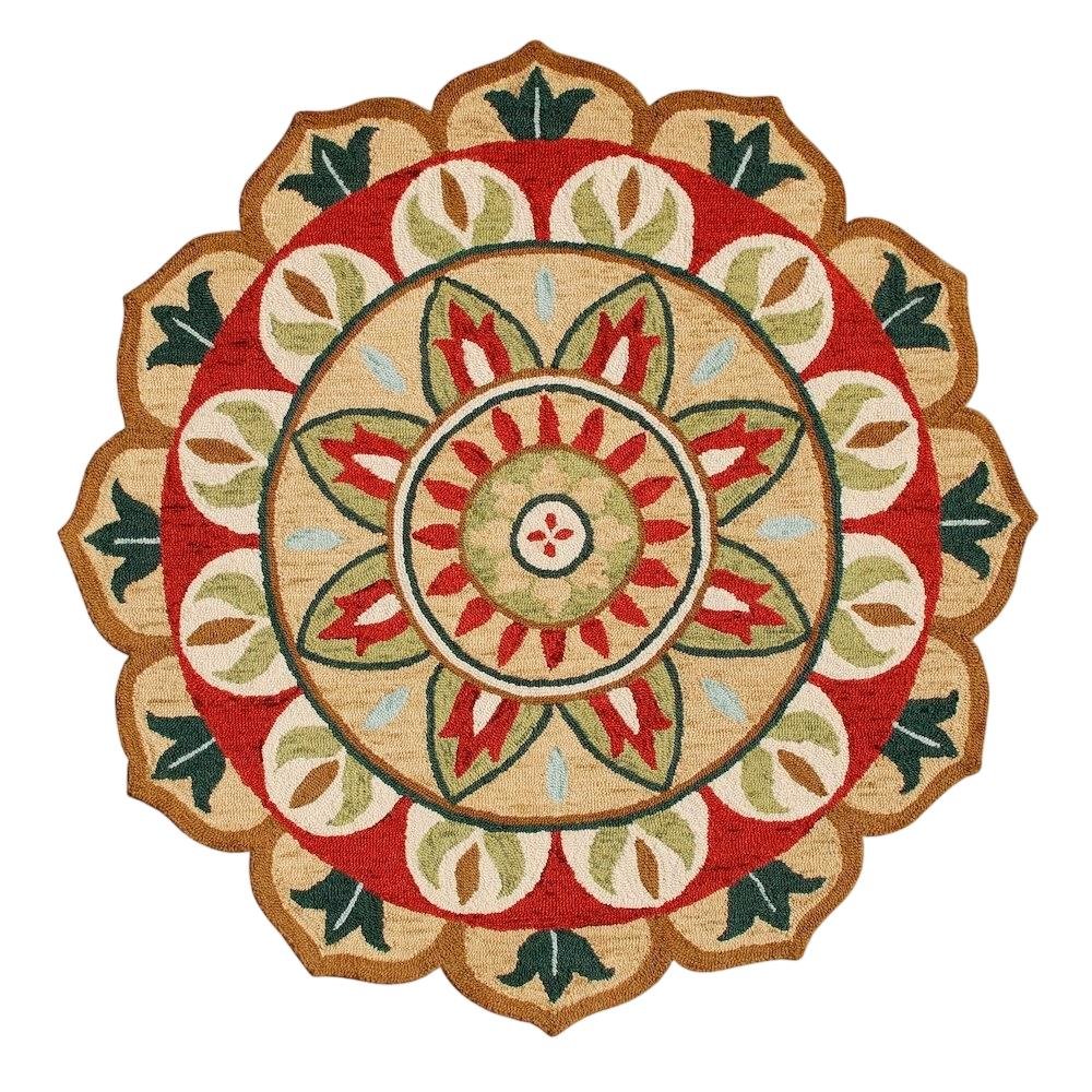 Bohemian Indoor Area Rug In Red And Green, Round Style, 4 Feet
