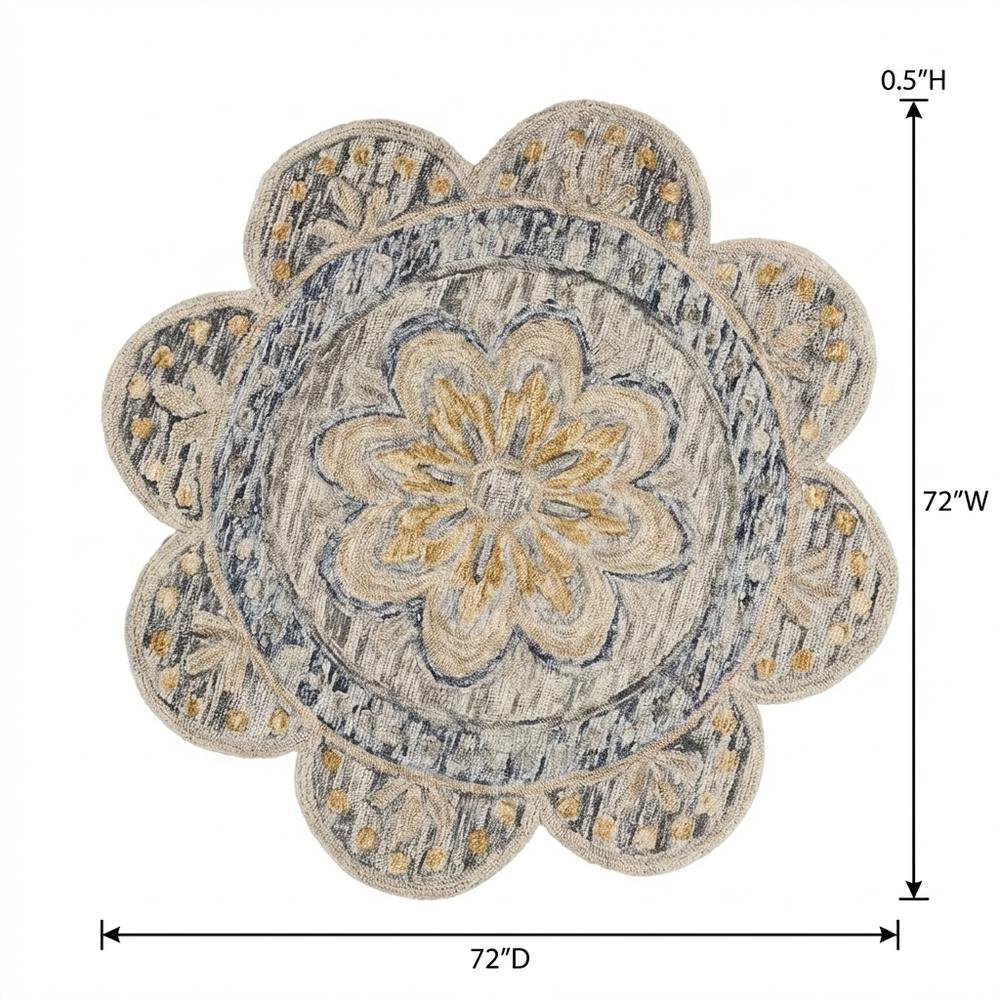 Gray Indoor Round Area Rug With Classic Design For Living Room