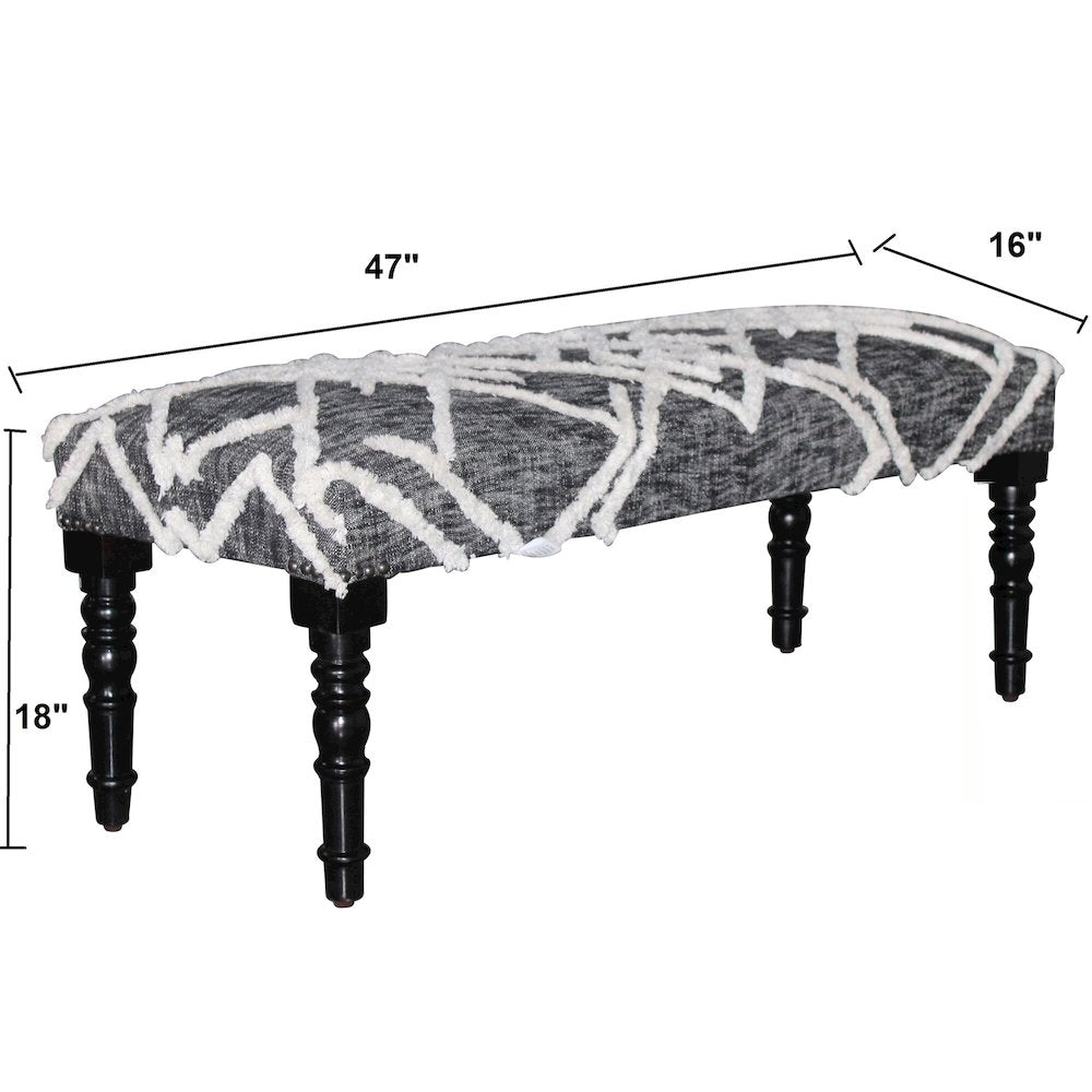 Alexei Accent Bench Painted Black Finish in Black/White, 47" L x 16" W x 18" H