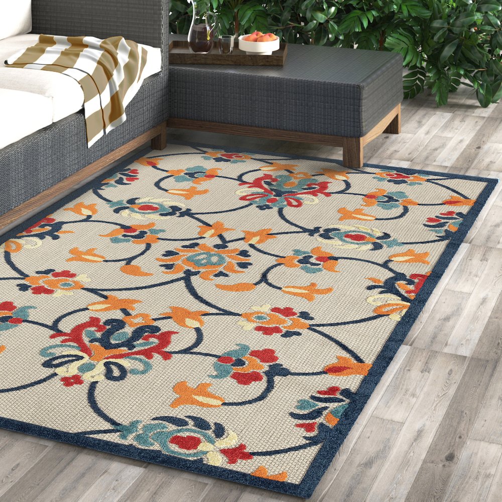 Copa Cabana Durable Performance Area Rug Outdoor in Orange/Blue, 5' x 8'