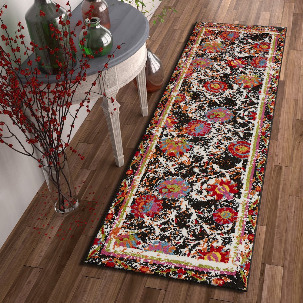 Fusion Jute Area Rug Indoor in Black/Multicolored, 2'3" x 7'