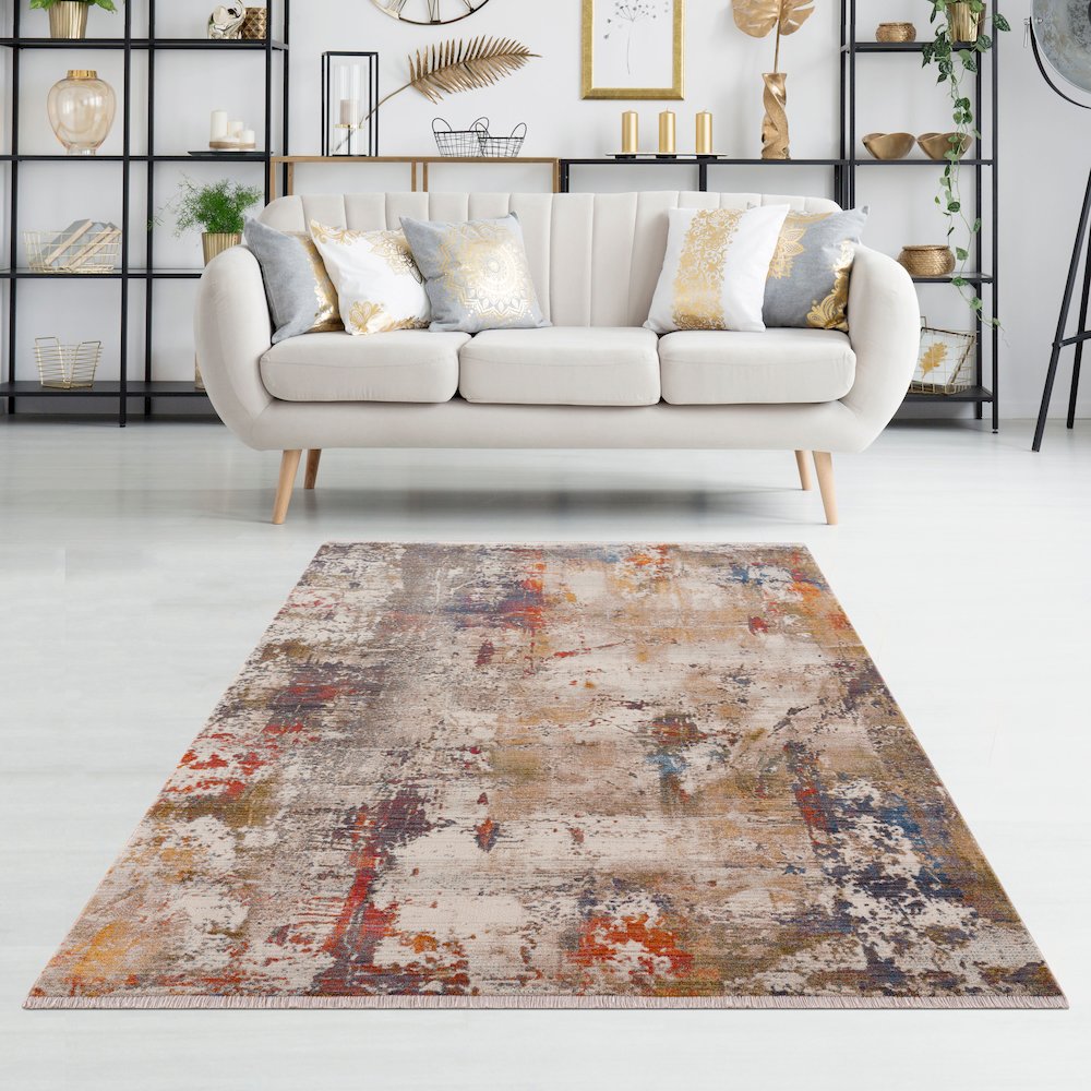 Holi Durable Performance Area Rug Indoor in Gray/Ivory, 4' x 6'