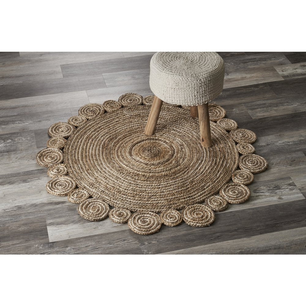Boutique Jute Jute Area Rug Indoor in Tan/Ivory, 4' Round