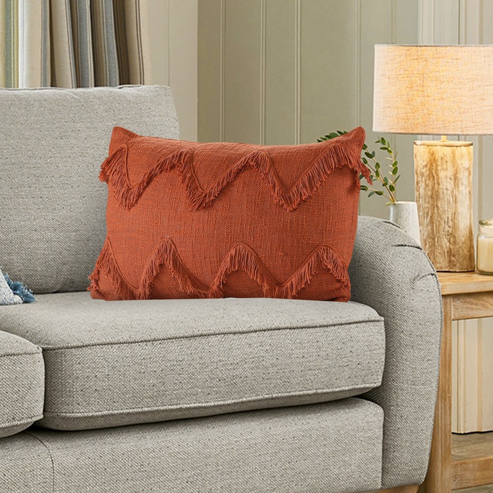 Solid Cinnamon Chevron Shag Throw Pillow