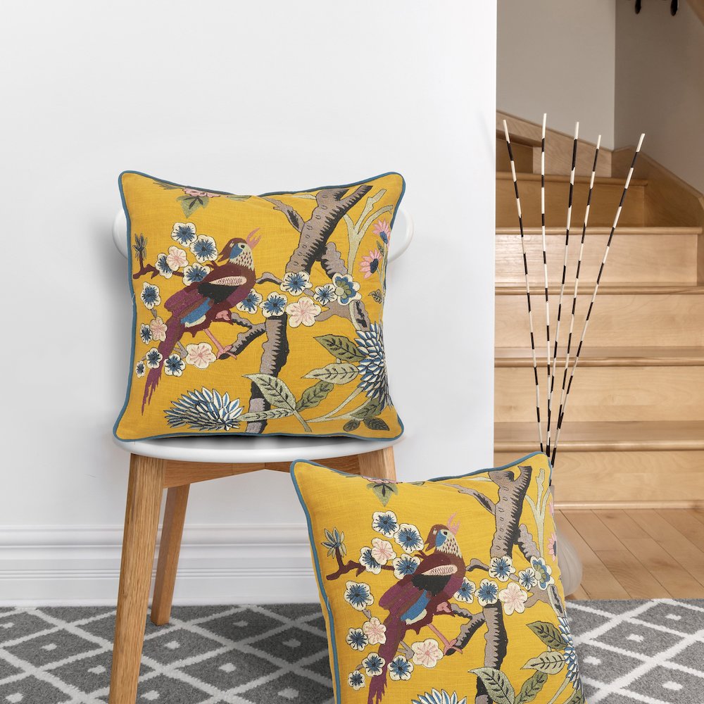 Ox Bay Hand-stitched Yellow/Brown Animal All-Natural Cotton Pillow Cover