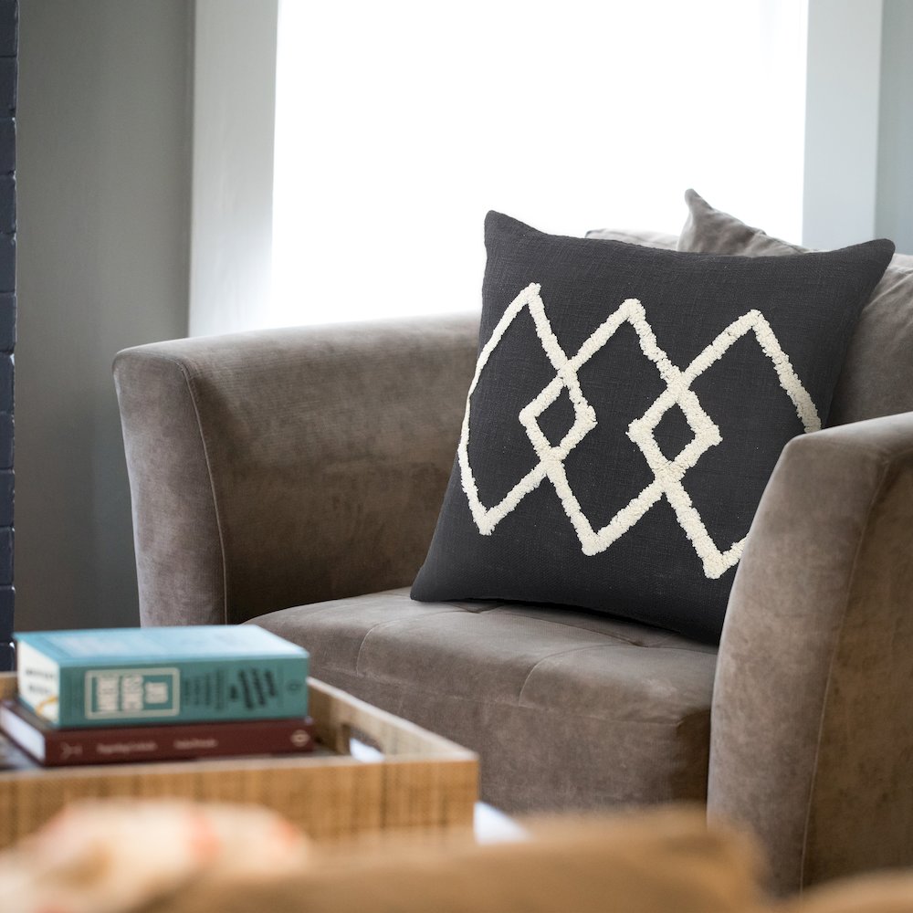 Evette Rios Avant-Garde White Tufted Diamond Throw Pillow