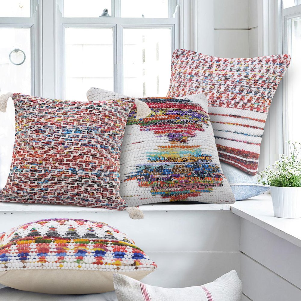Ox Bay Hand-Woven White/Multicolored Geometric All-Natural Cotton Pillow Cover