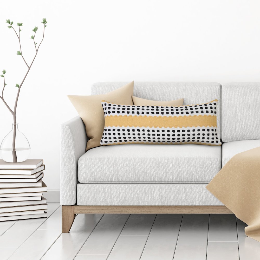 Ox Bay Hand-Woven Yellow/Black Stripe All-Natural Cotton Pillow Cover