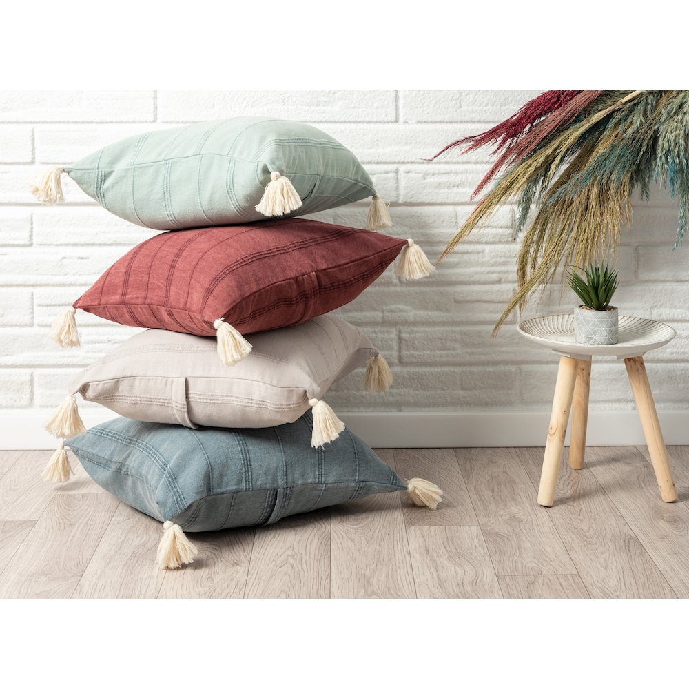 Silas Turkish Cotton Poly Filled Pillow in Green, 18" x 18"