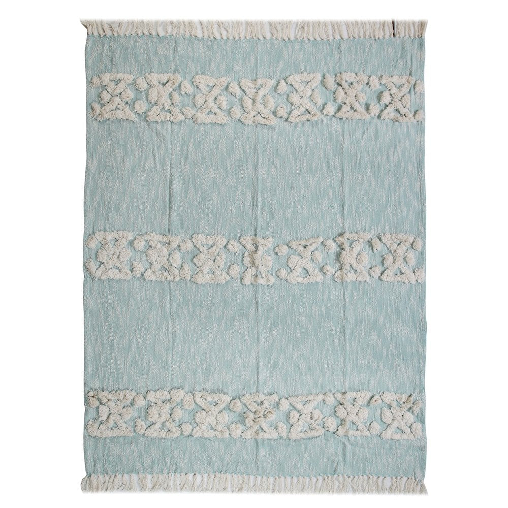 Blue/White Bordered Hand-Woven All-Natural Cotton Throw Blanket