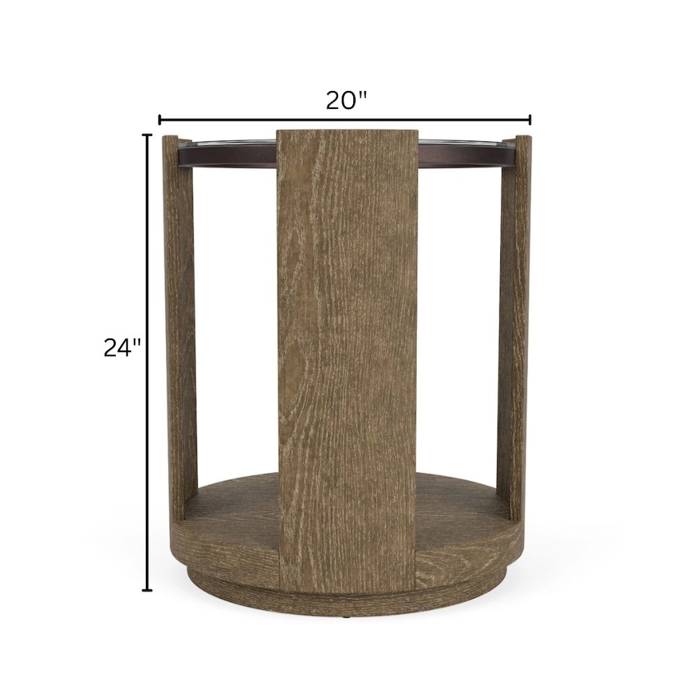 Brown Chairside Table, Hardwoods & Oak Veneers, Curved Opening Storage