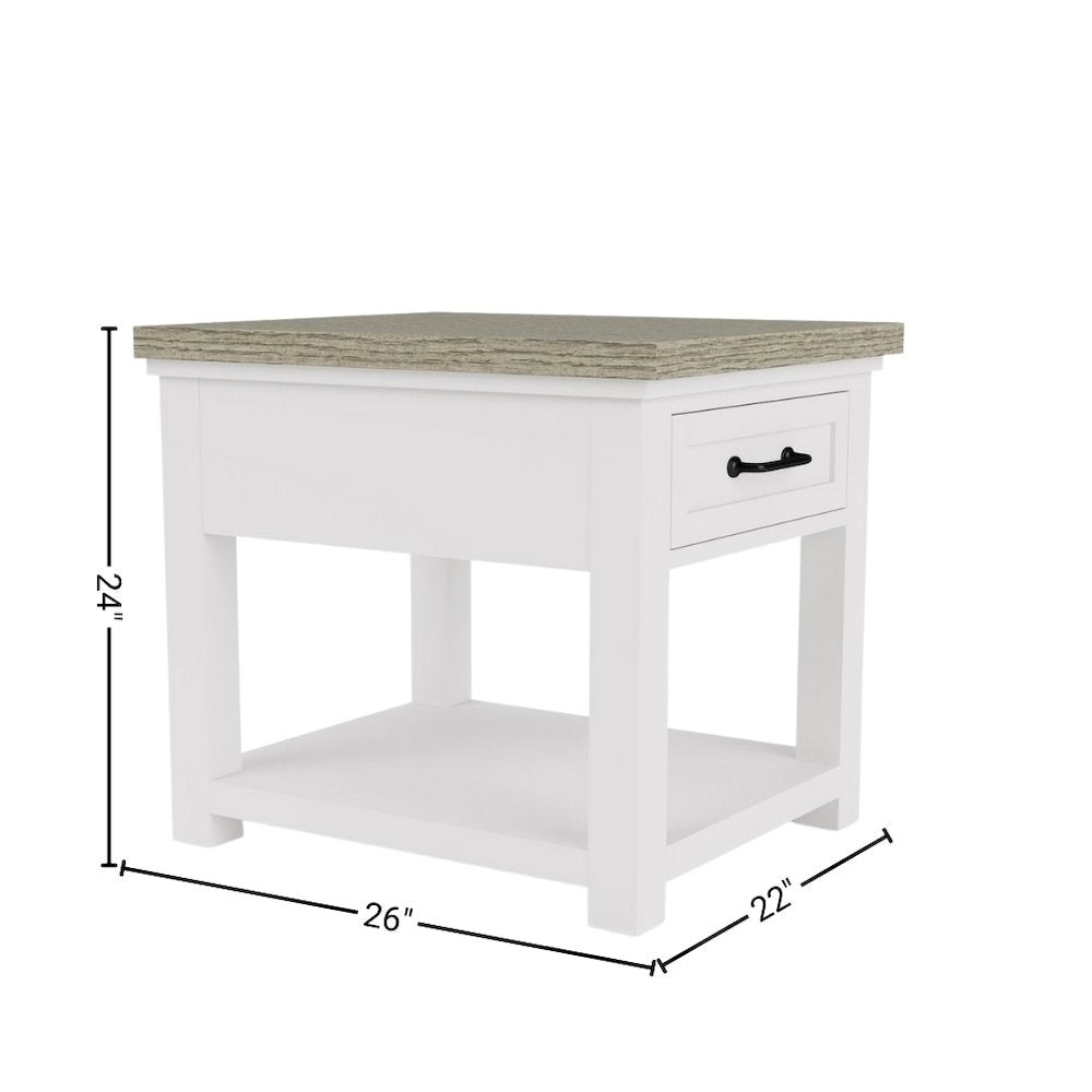 Beige Farmhouse End Table Living Room Sofa Side Table Wood Furniture