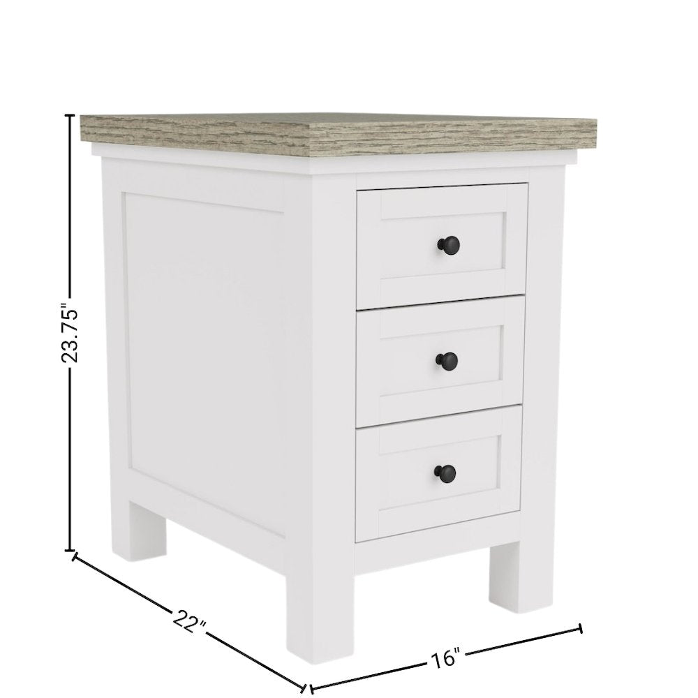 Beige Wooden 3 Drawer End Table Nightstand with Drawers Bedside Table