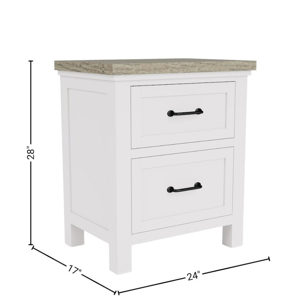 Wood Nightstand with 2 Drawers – Beige End Table Bedroom Accent Storage