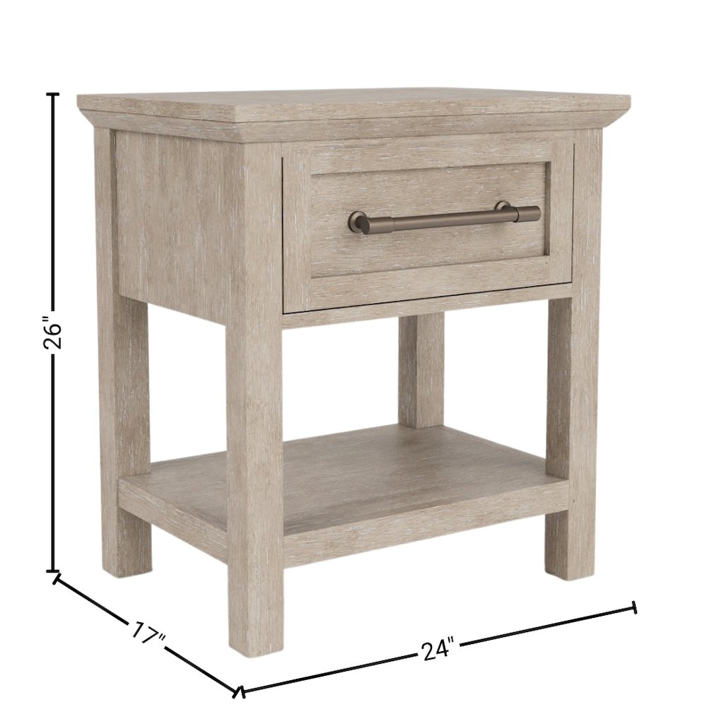 Solid Wood Gray Nightstand – 26 Inch High End Table with Drawer