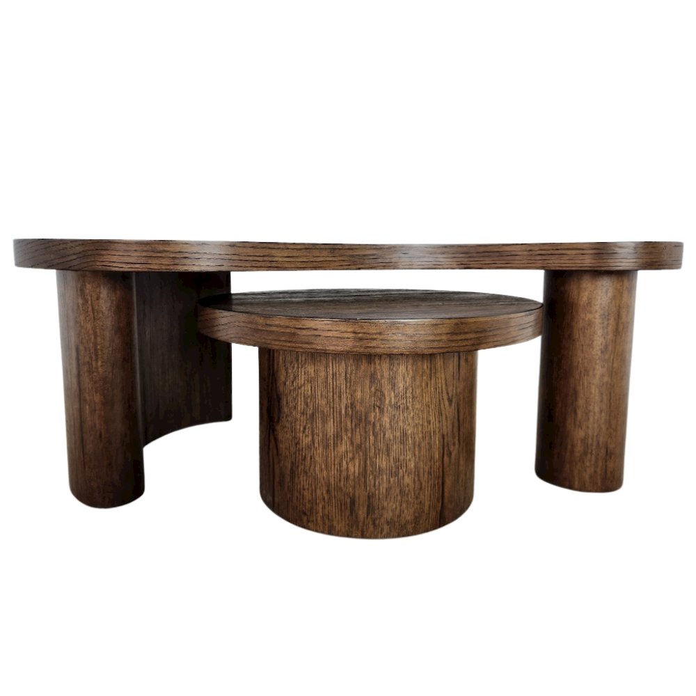 Brown Nesting Coffee Table Set of 2, Wood Coffee Tables for Living Room