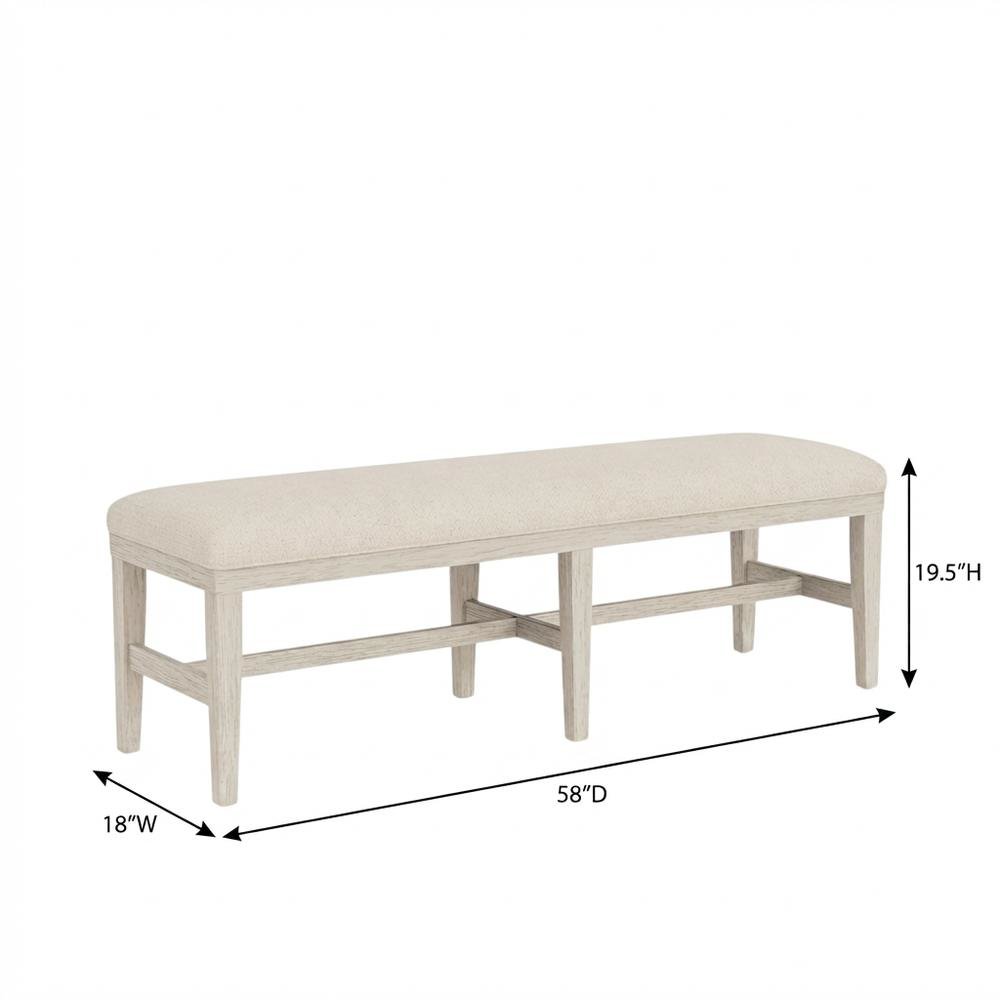 Beige Upholstered Dining Bench – Wood Bed Bench for Bedroom or Hallway
