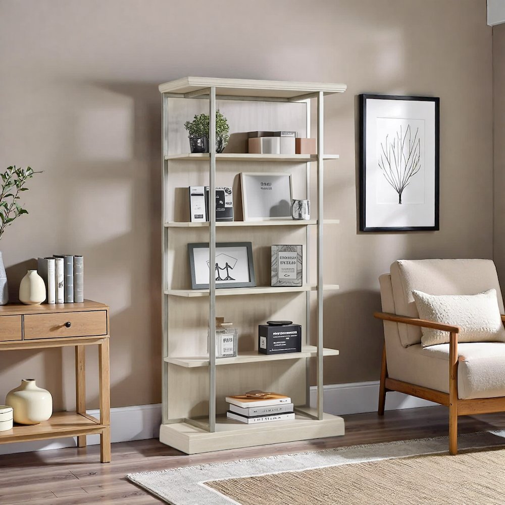 Light Brown Bookcase Wood Bookshelf 4 Tier Bookshelf Tall Bookcase