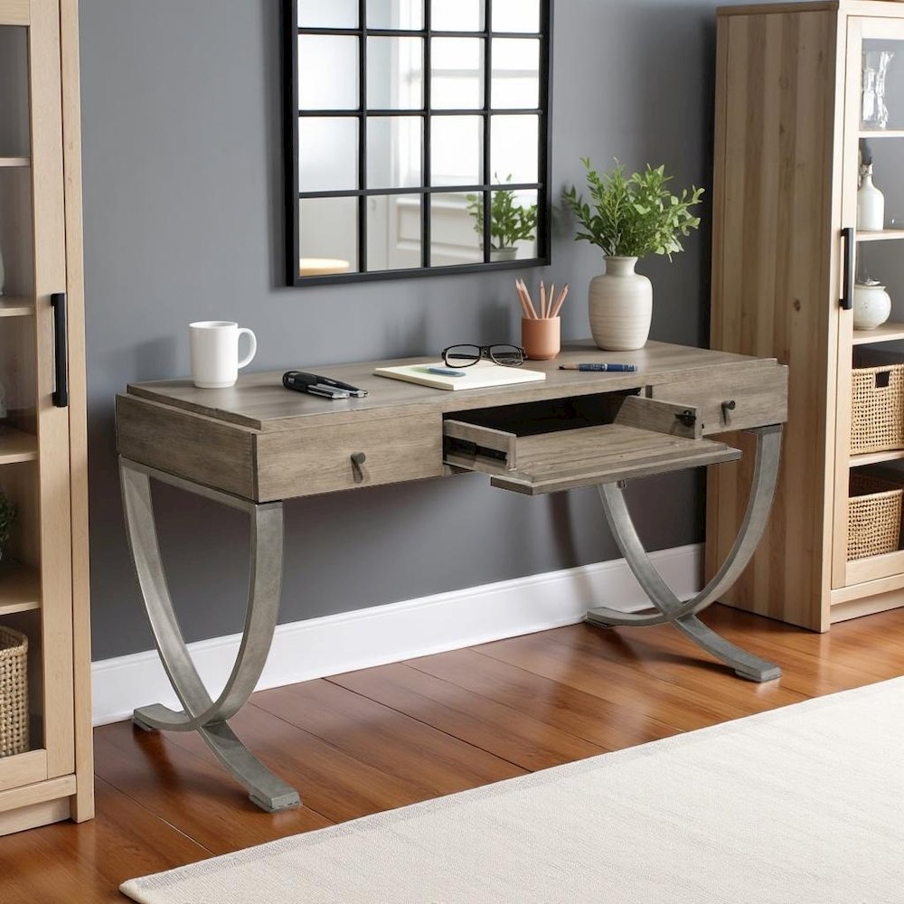 Wooden Desk with 3 Drawers – Brown Writing Desk with Storage for Office