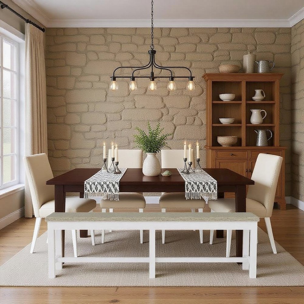 Beige Upholstered Dining Bench – Elegant Bedroom or Bed Bench Option