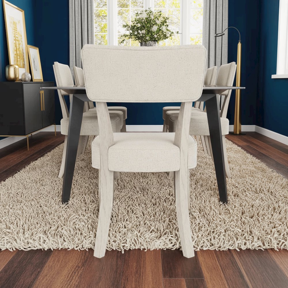 Beige Upholstered Dining Chair, Wood Dining Chair with Curved Back, Set of 2