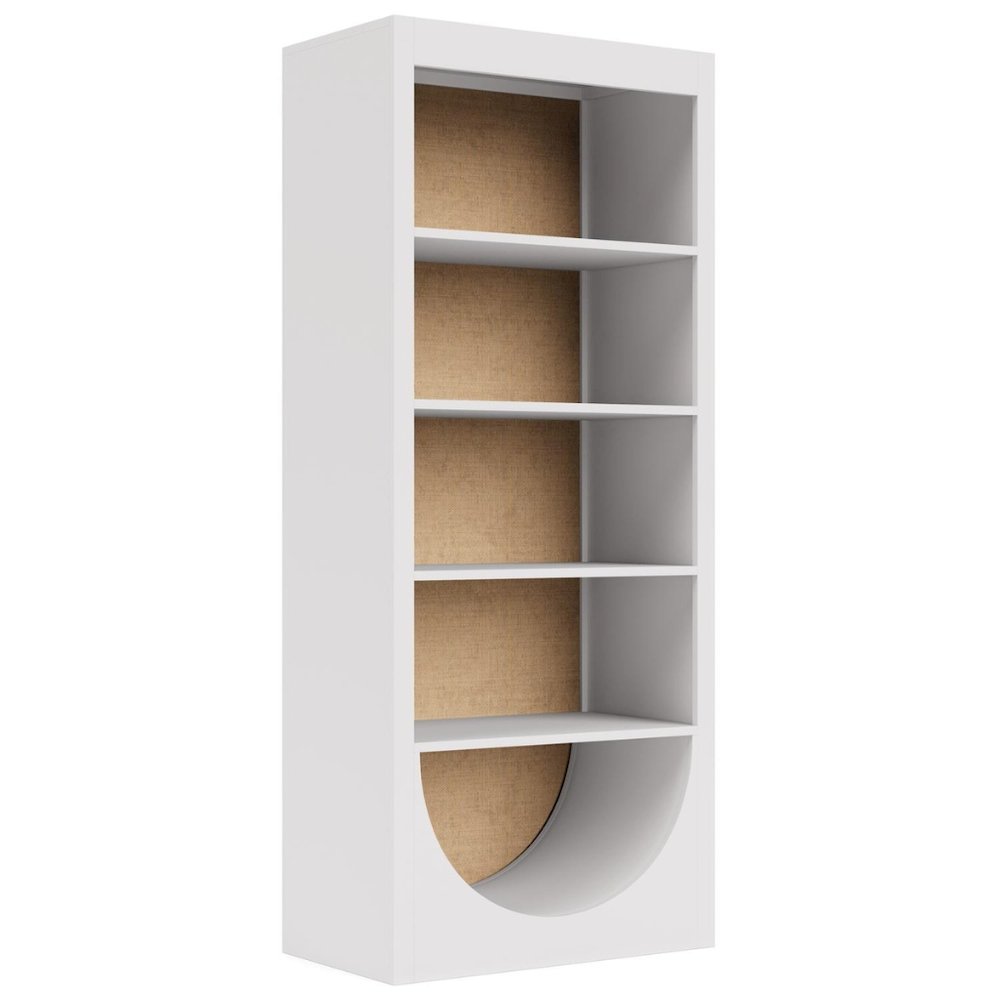 White Bookcase, Pine Veneers, Rattan Back, 4 Adjustable Shelves, Tip Restraint