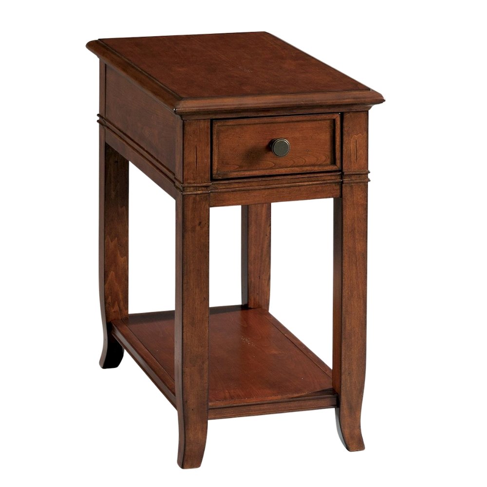 Brown Chairside Table, Poplar Cherry Veneer, Dovetail Drawer, Fixed Shelf