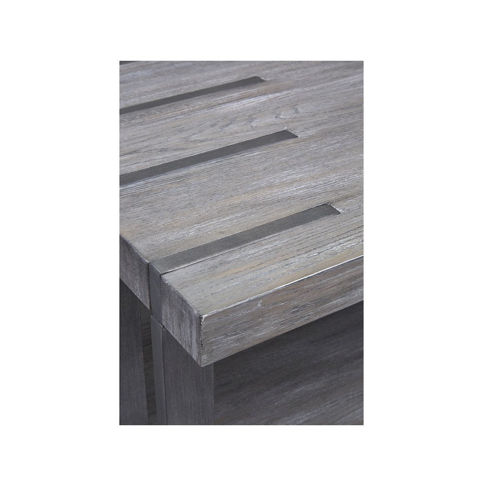 Weathered Gravel And Satin Bronze Rectangular Cocktail Table With Casters