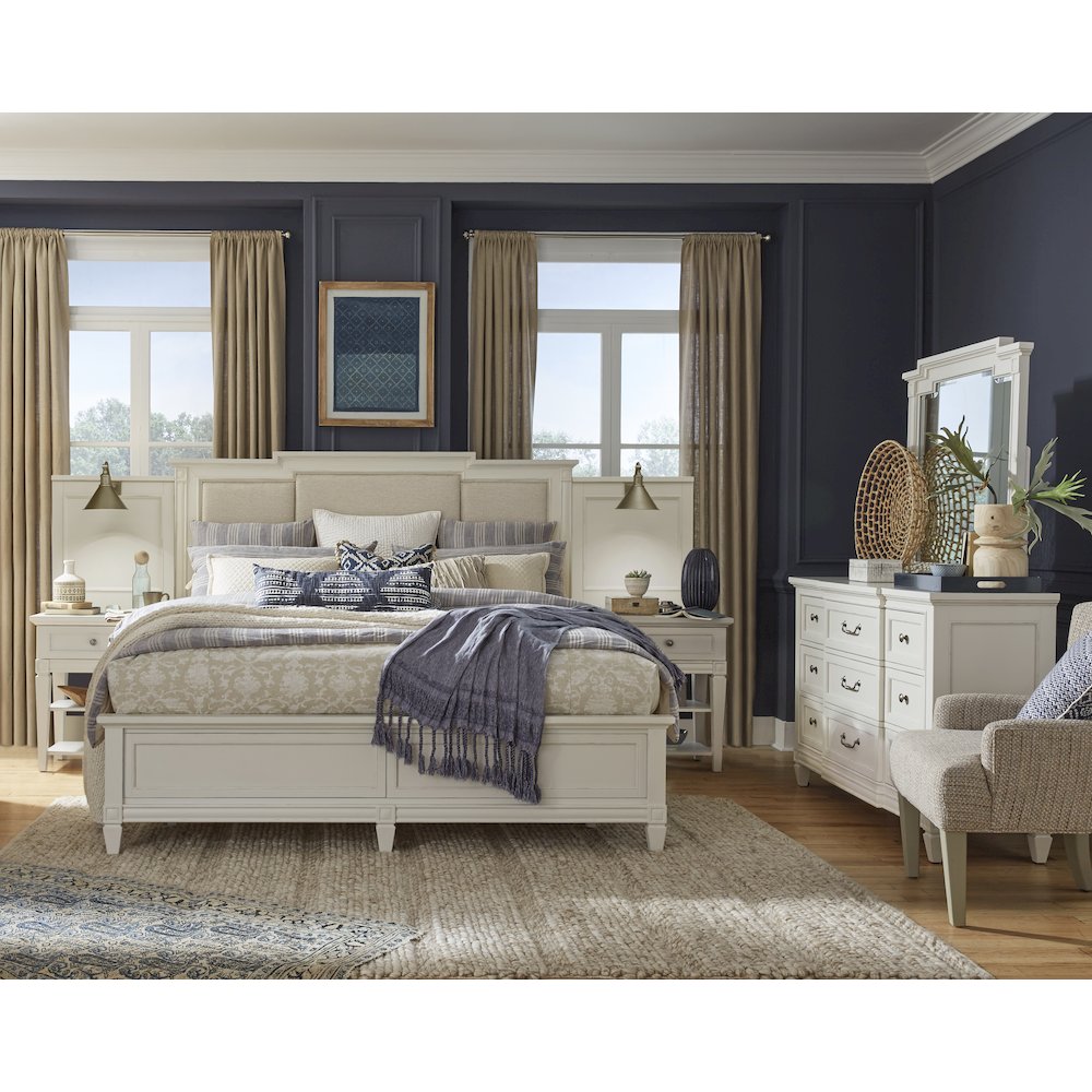 Egg Shell White With Slight Rub Through King Upholstered Wall Panel Bed