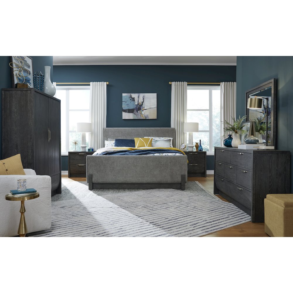 Kinsley Black Heron King Upholstered Panel Bed