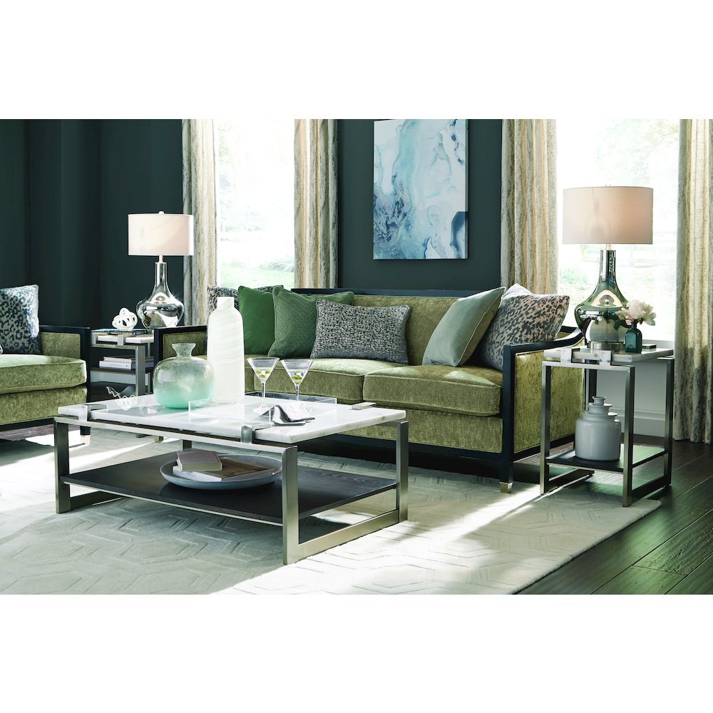 Pearl White And Roasted Almond And Brushed Platinum Rectangular Sofa Table
