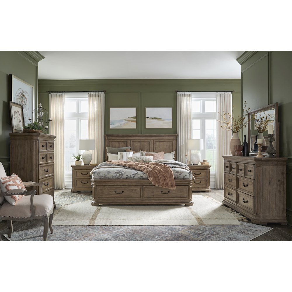 Adler Court Florentine Walnut Queen Panel Storage Bed