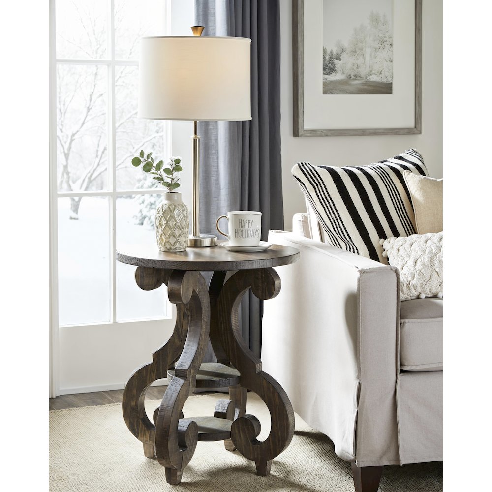 Bellamy Peppercorn Round Accent End Table