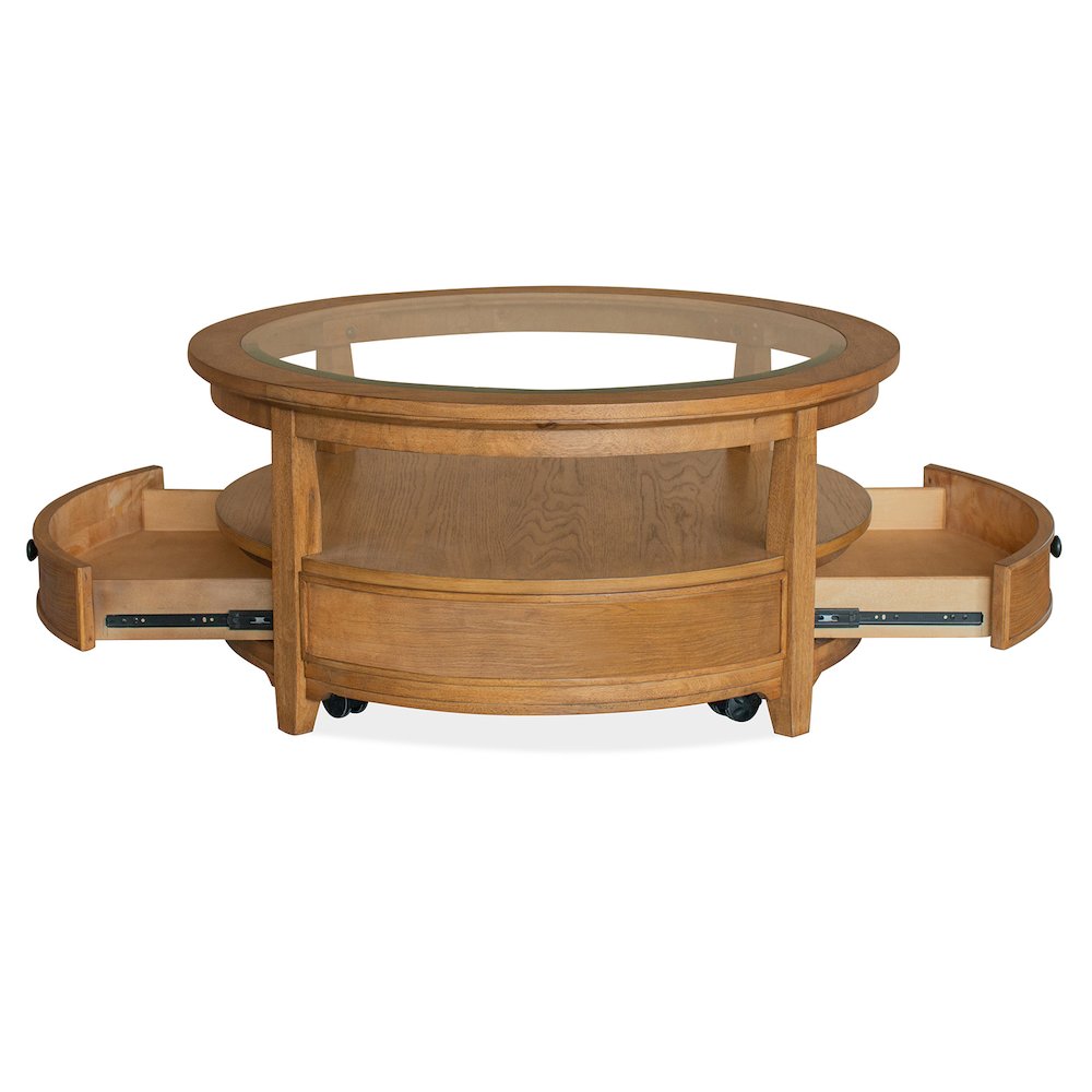 Durant Honey Brown Round Cocktail Table With Casters