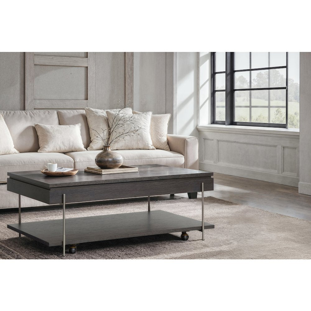 Spencer Dark Briarsmoke Lift Top Storage Cocktail Table With Casters