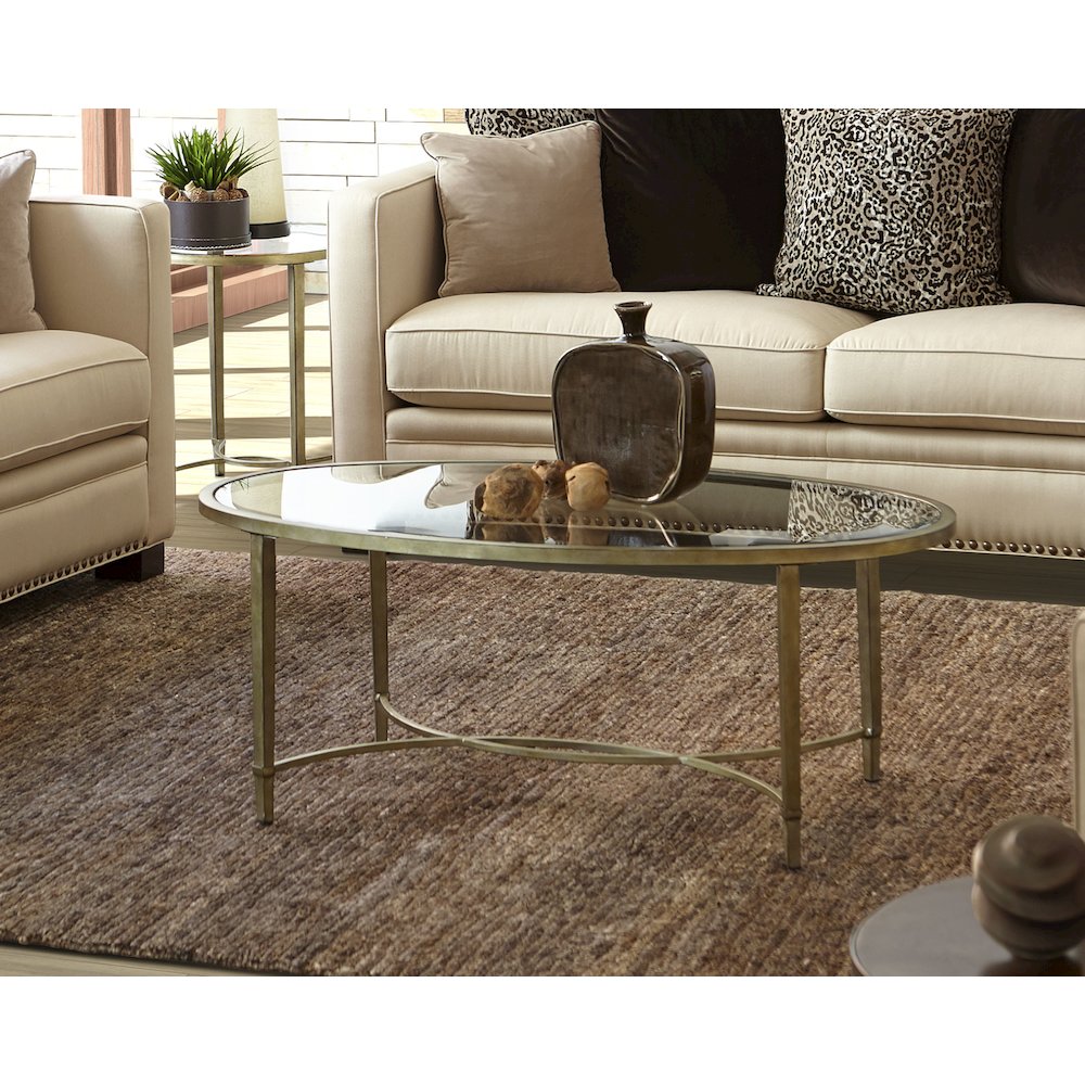 Copia Antiqued Silver With Gold Tint Oval End Table