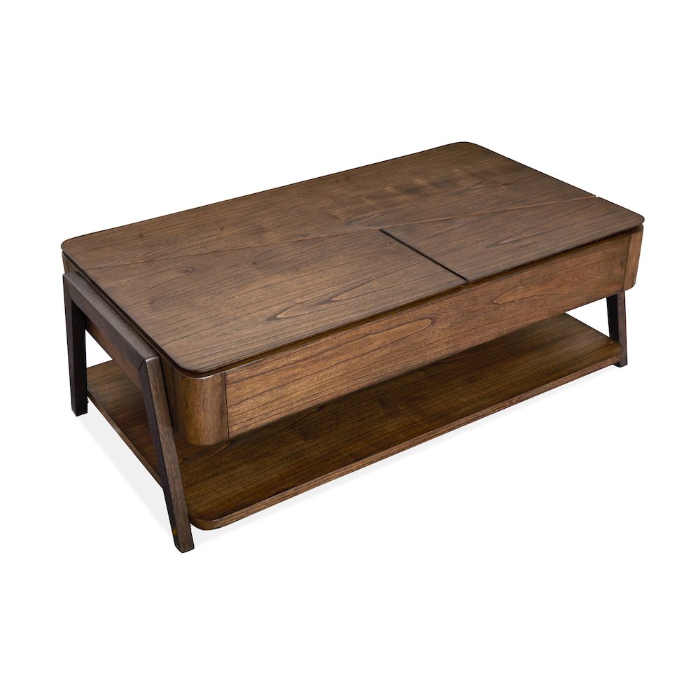 Milk Chocolate And Dark Chocolate Lift Top Storage Cocktail Table With Casters