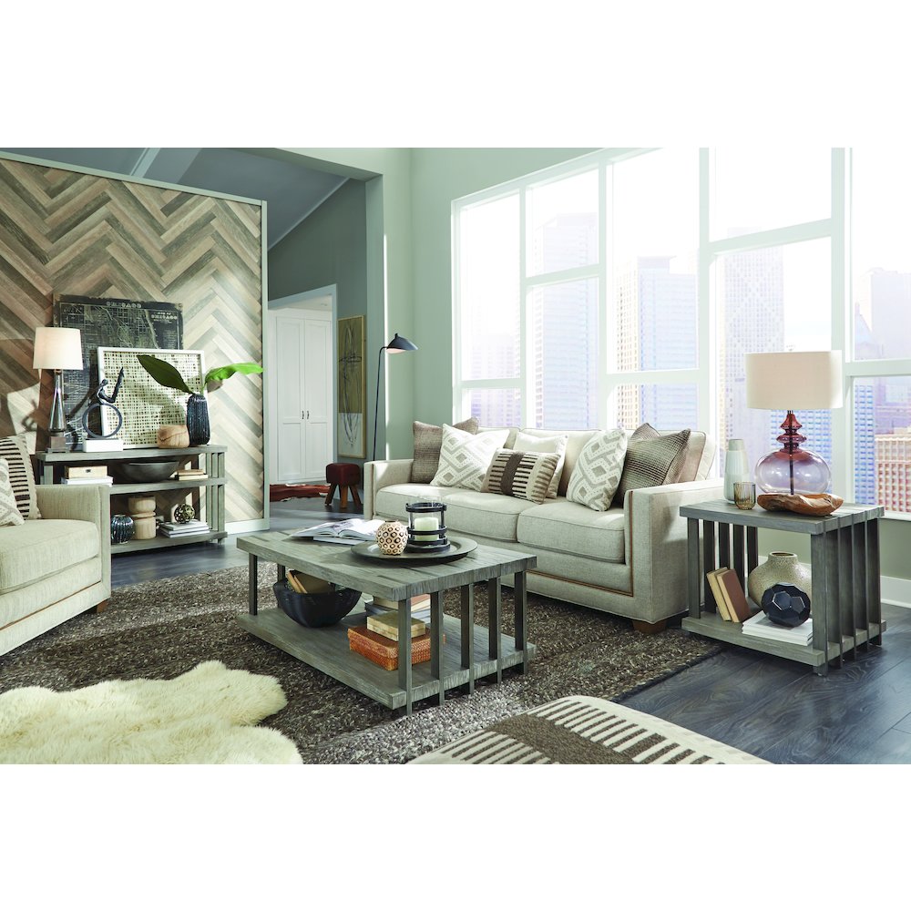 Eldridge Weathered Gravel And Satin Bronze Rectangular End Table