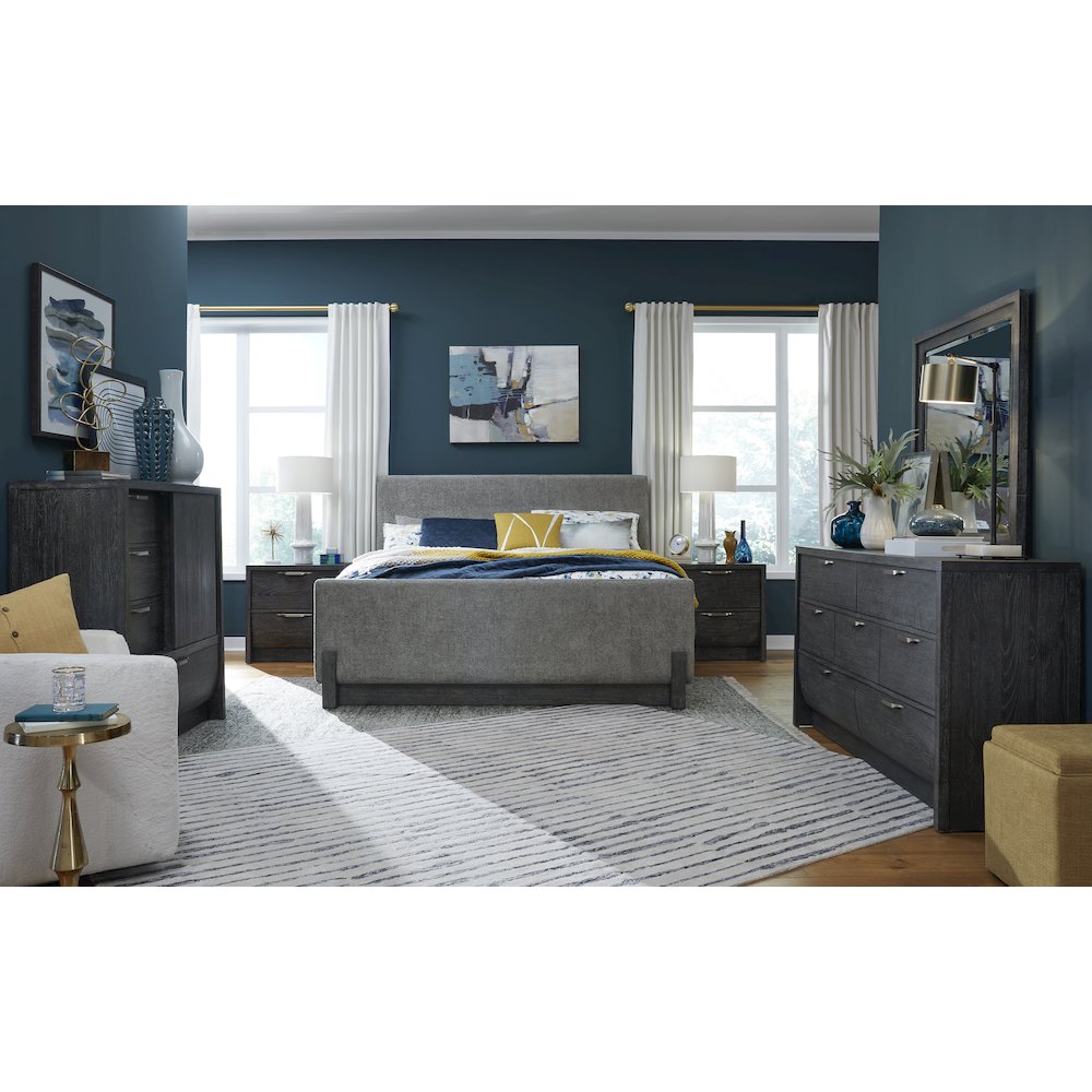 Kinsley Black Heron Queen Upholstered Panel Bed