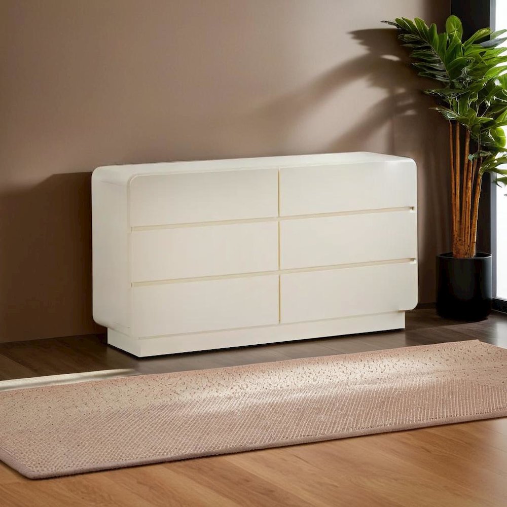 Elegant 6-Drawer Dresser in Cream Finish with Acacia and MDF Construction
