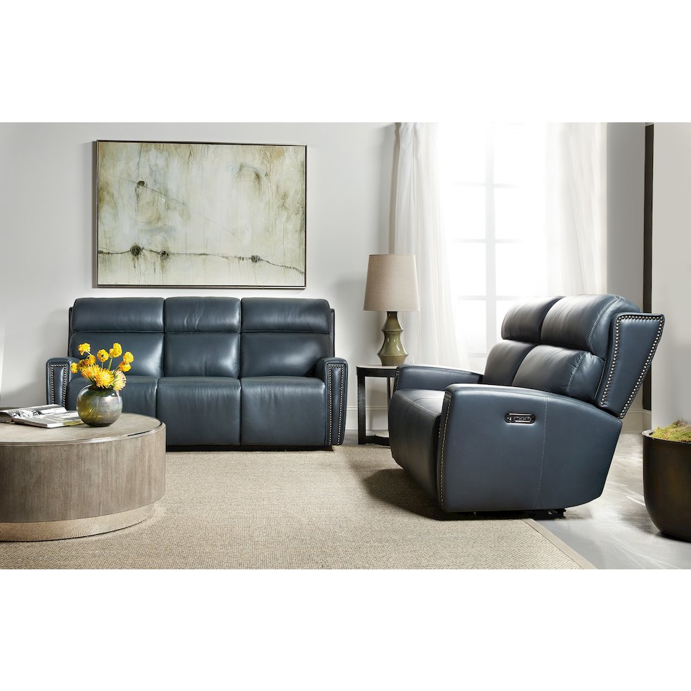 Ruthe ZeroG Power Sofa with Power Headrest & Hidden Console in Blue Leather