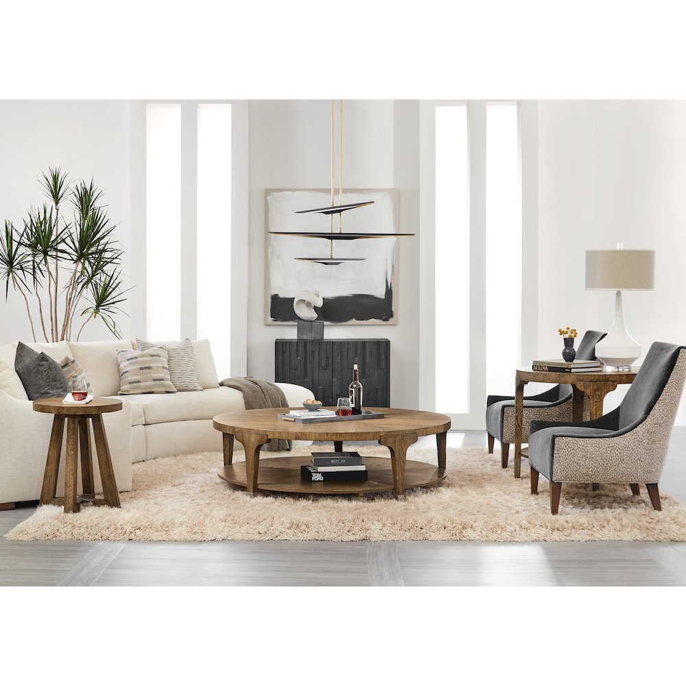 Hooker Furniture Chapman Round Veneers and Metal Side Table in Brown/White