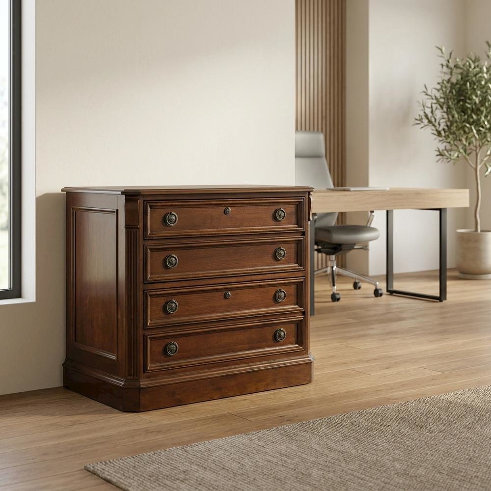 Cherry Veneer Lateral File Cabinet, Traditional, Brown