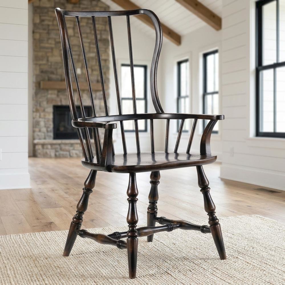 Wood-Frame Spindle Arm Chair for Kitchen and Dining Room, Black
