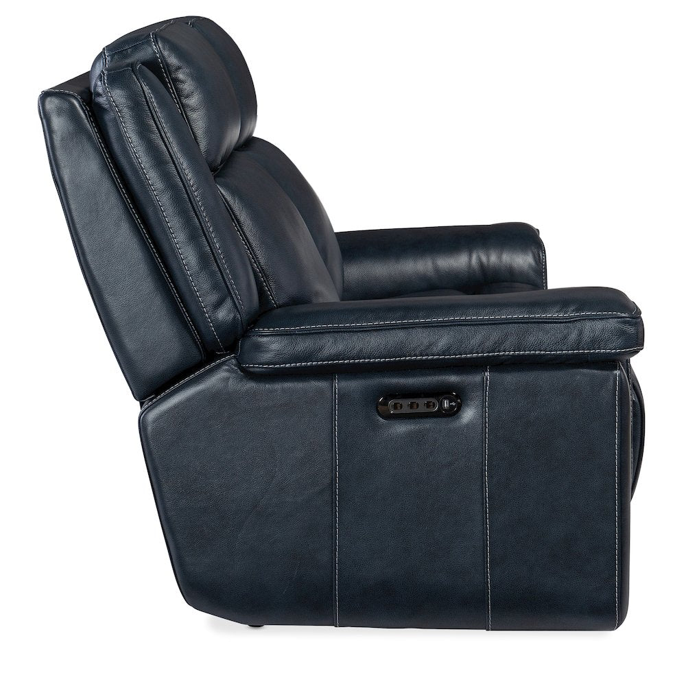 Montel Lay Flat Power Loveseat with Power Headrest & Lumbar in Blue Leather