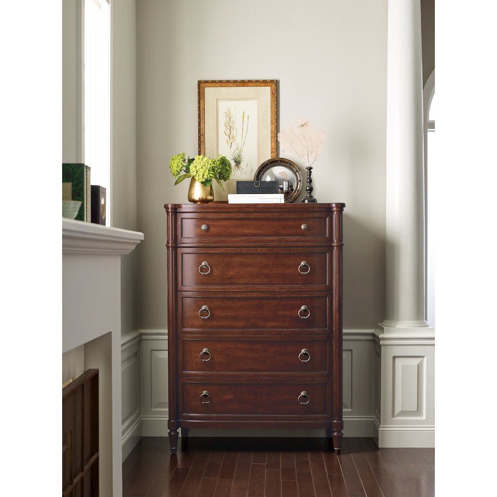 Hooker Furniture Charleston 5-Drawer Wood Chest in Maraschino Cherry Brown
