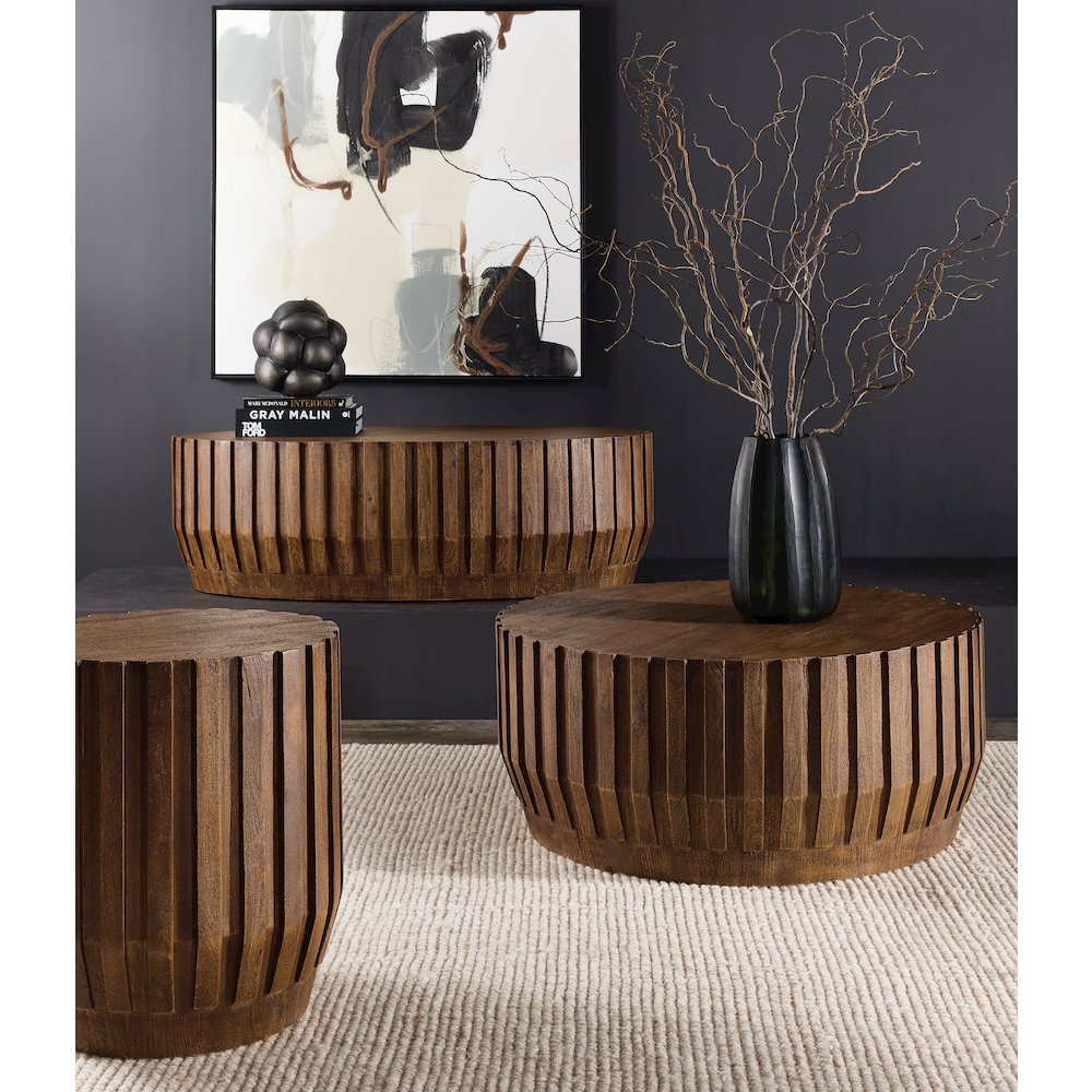 Commerce & Market Gears Round Cocktail Table in Medium Brown Wood by Hooker