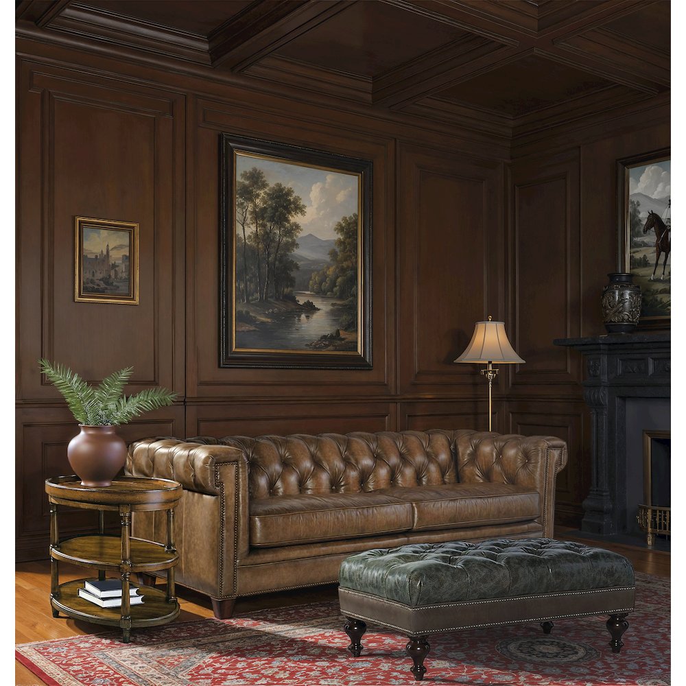Chester Tufted Stationary Sofa in Brown Leather by Hooker Furniture