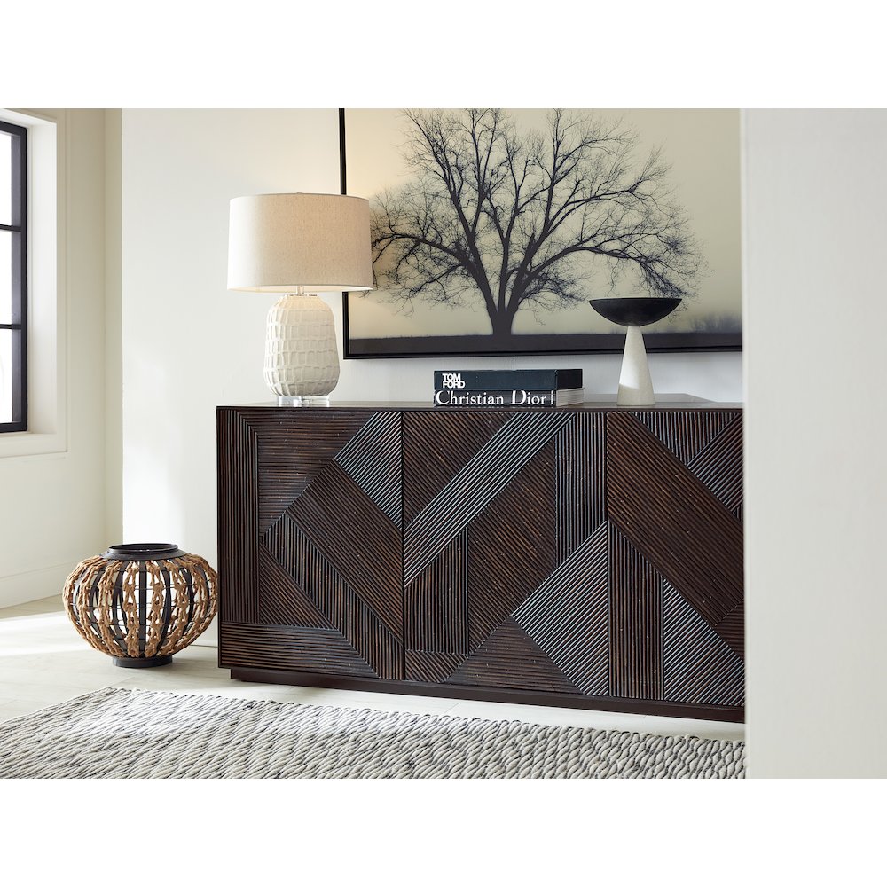 Retreat Geomtric Wood Door Entertainment Credenza in Black by Hooker Furniture